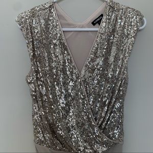 Sequin Wrap Front Bodysuit